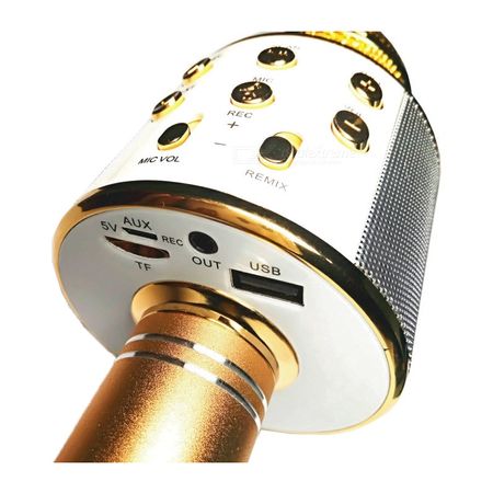Microfon tip wireless fara fir cu sistem karaoke si suport Bluetooth 4.1 2 aur