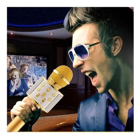 Microfon tip wireless fara fir cu sistem karaoke si suport Bluetooth 4.1 3 aur