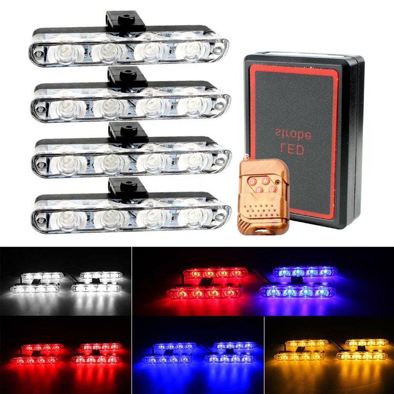 Lumini avertizare LED pentru grila, functii stroboscop, 36W, 12V, Rosu/albastru