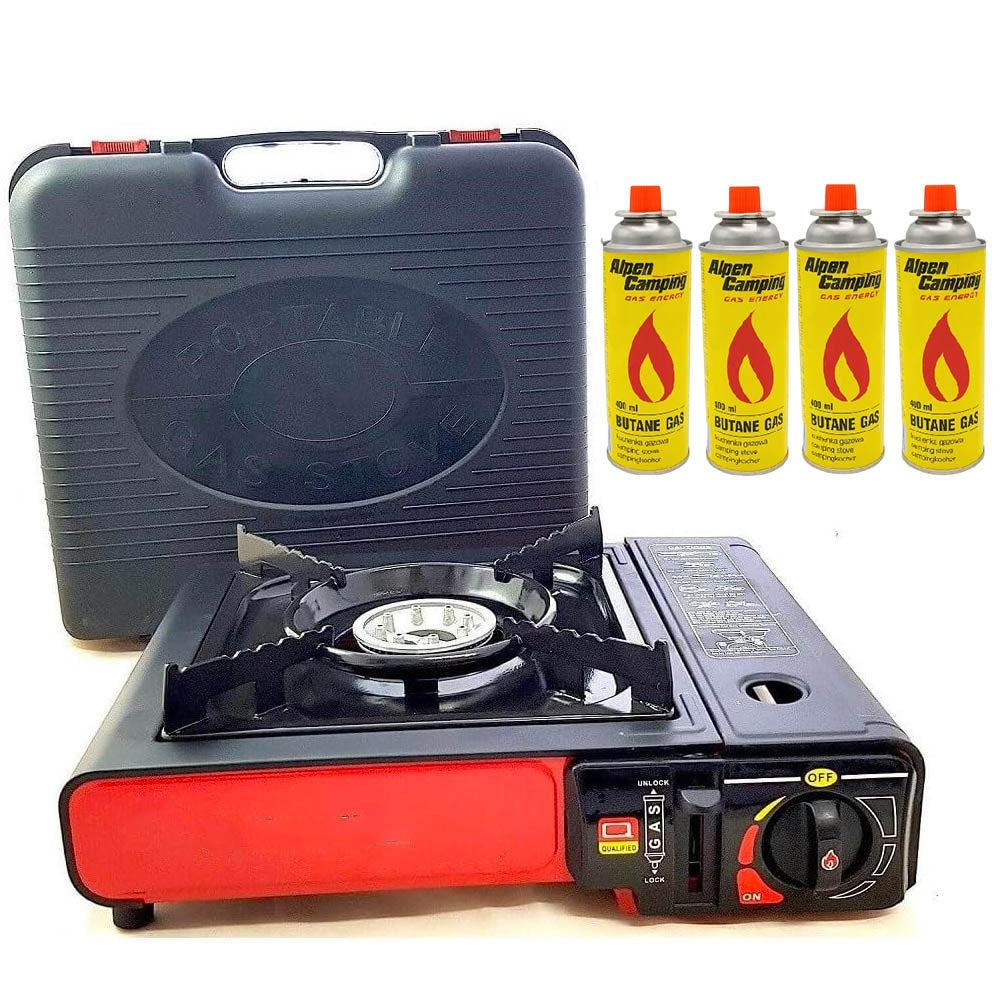 Aragaz Camping Portabil, dubla, Alimentare, Aprindere Automata +3 Rezerve gaz 227g