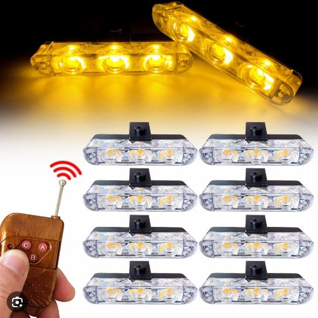 Lumini avertizare LED Galben pentru grila, functii stroboscop, 36W, 12V, Galben